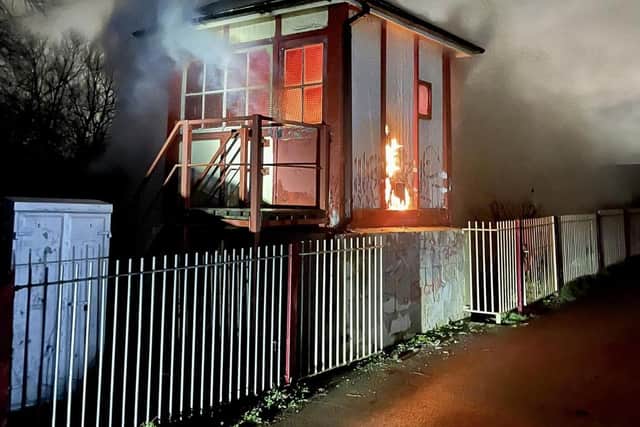 The signal box was hit by the attack in March. Photo: Peterborough Volunteer Fire Brigade