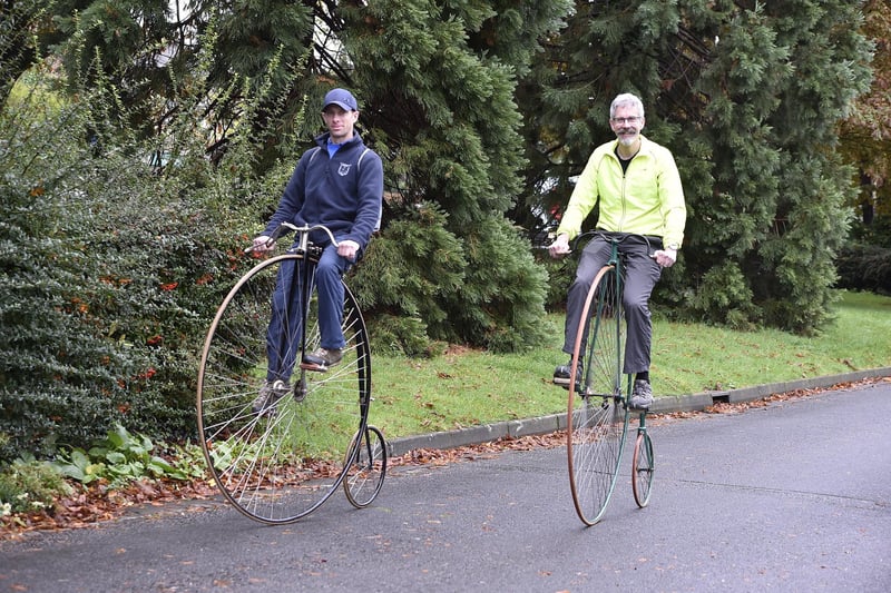 David Loose (yellow) and Michael Gray of the Peterborough Vintage Cycle Club enjoying a final ride around Werrington.