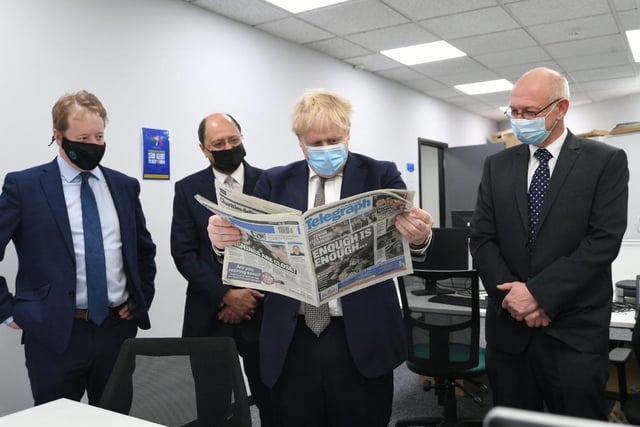 Prime Minister Boris Johnson visiting the Peterborough Telegraph offices on 6 January, on the same day he paid a visit to the vaccination centre in Queensgate to see for himself those at the forefront of the city’s fight against Covid-19.