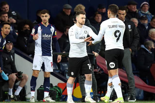 Jack Marriott replaces Jonson Clarke-Harris against West Brom last season. Photo: Joe Dent.