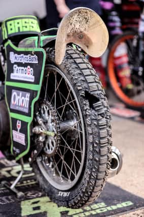 Benjamin Basso's burst tyre. Photo: Jeff Davies.