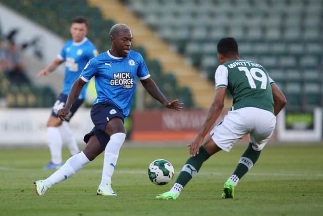 Jeando Fuchs in action for Posh at Plymouth in the EFL Cup. Photo: Joe Dent/theposh.com