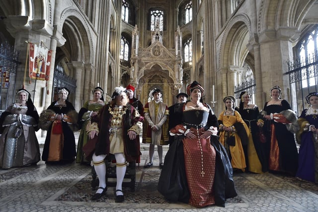 Henry VIII and Katharine of Aragon take court inside Peterborough Cathedral.