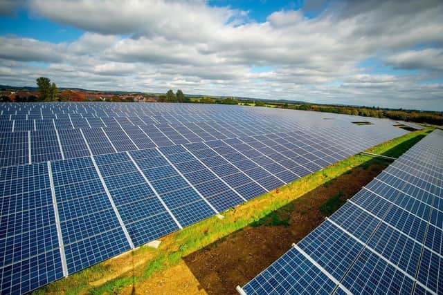 Solar panels in the countryside. Plans are being drawn up for a solar farm and battery energy storage system at Thorney near Peterborough.