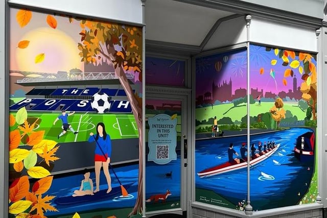 This image in the Westgate Arcade in Peterborough is inspired by the POSH stadium and the River Nene
