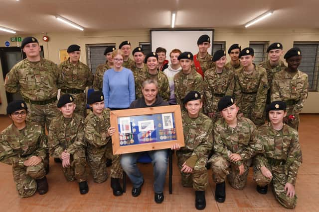 Caron Blackall with cadets from  the Talavera Detachment No1 Company Cambs ACF