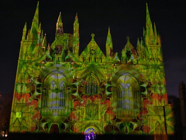 The Angels light show at Peterborough Cathedral.