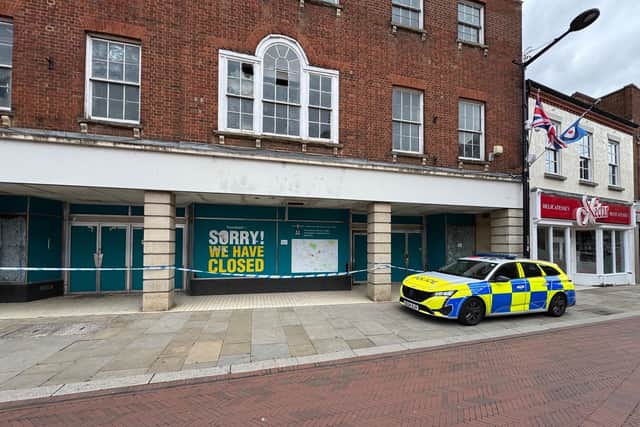 The former discount store in Huntingdon which had been turned into a booby-trapped' cannabis factory