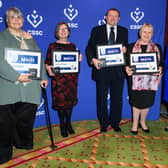 Denise Speakman (second right) with her fellow Merit Award winners at the annual Civil Service Sports Council (CSSC) Awards ceremony in London on Friday, March 1.