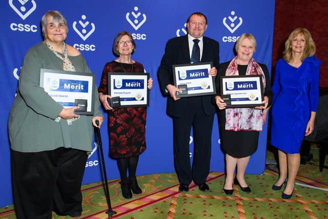 Denise Speakman (second right) with her fellow Merit Award winners at the annual Civil Service Sports Council (CSSC) Awards ceremony in London on Friday, March 1.