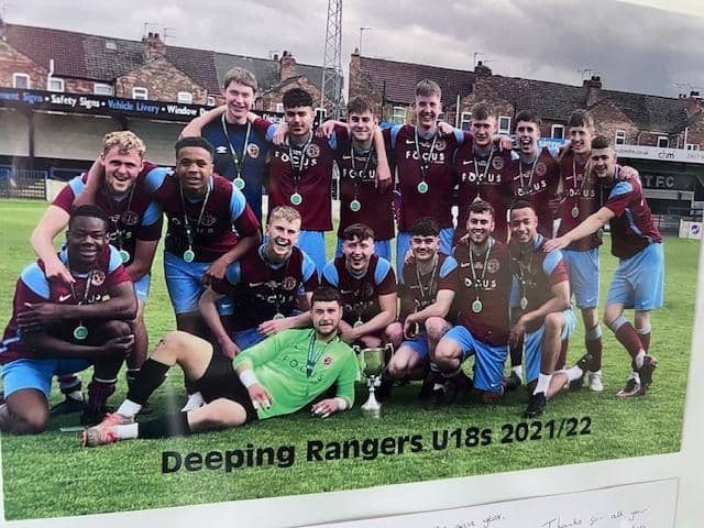 Mapalo Mwansa (front left) with the County Cup winning Deeping Rangers Under 18 side in 2022.