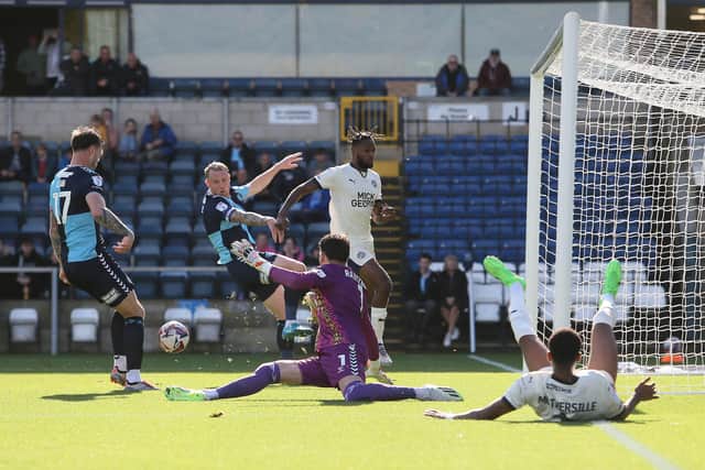 Posh failed to score from this attack at Wycombe. Photo Joe Dent/theposh.com.