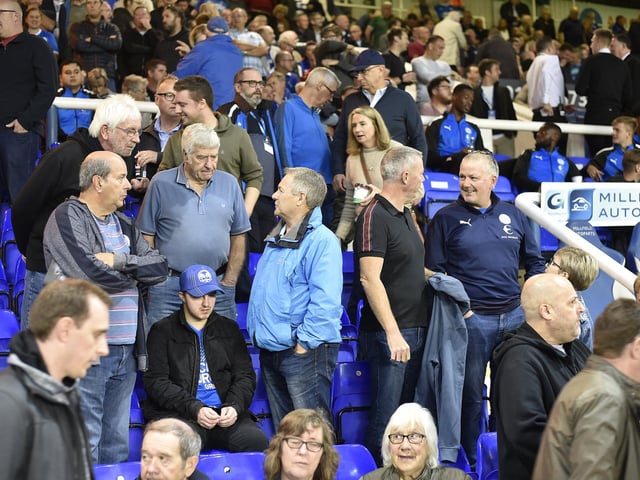 Peterborough United fans ahead of kick-off against Fleetwood Town last night.