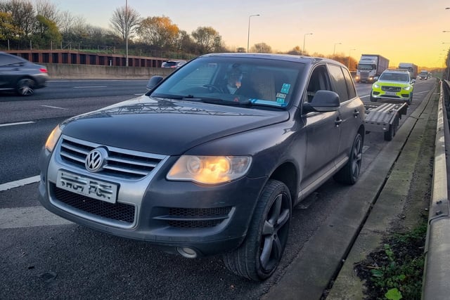 This driver was stopped for towing in the outside lane of a motorway - which is an offence on motorways with three or more lanes. The driver received points on their licence and a fine.