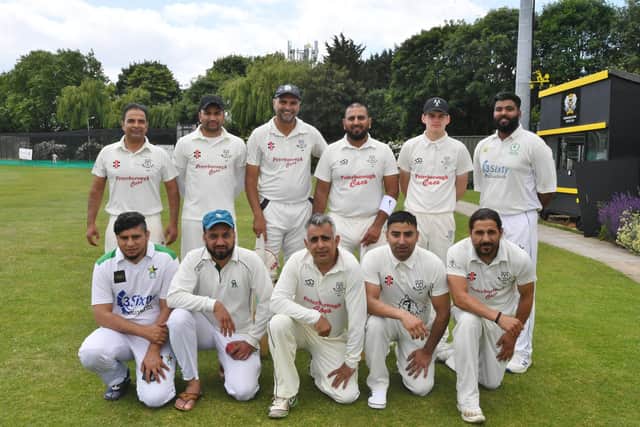 Barnack CC before their defeat at the hands of Peterborough Town in Rutland Division One, front row, left to right, Zulfikar Ali, Zaheer Abbas, Muhammad Yaseen, Waqas Butt, Asim Butt, back, Arshad Majeed, Shahzad Amir, Ajaz Akhtar, Amir Munir, Kyle Irving, Muhammad Raheel. Photo: David Lowndes.