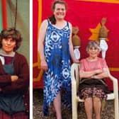 The photo from 1986 of Josie Boon  and daughter Kate  at their coconut shy at the Bridge Fair - and the up to date reunion.