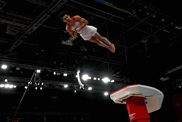 Jake Jarman during the vault competition. Photo: Paul Ellis/Getty Images.