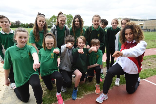 Year 10 students at Arthur  Mellows Village College pick up coaching tips from Team GB triple jumper Laura Samuel.