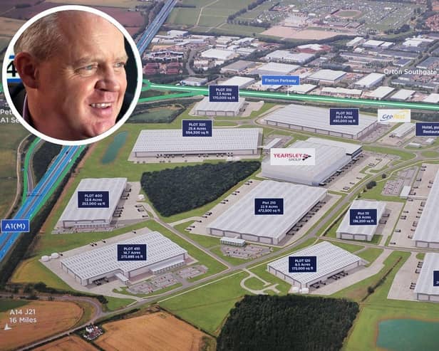 The layout of Peterborough Gateway, which is home to many companies employing thousands of people. Inset, Mike Greene, chairman of Peterborough and Stamford Chamber of Commerce.