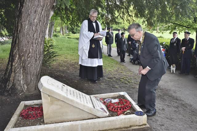 Jimmy the Donkey's memorial service at Central Park, led by Canon George Rogers, and attended by members of the Peterborough Branch of the Royal British Legion in 2019.