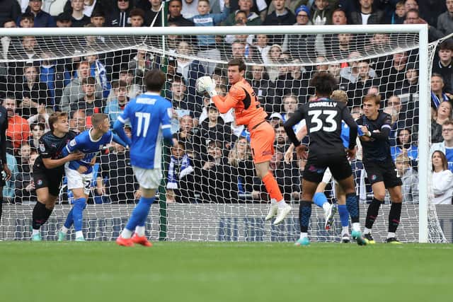 Posh goalkeeper Jed Steer claims the ball against Birmingham City. Photo Joe Dent/theposh.com