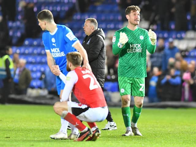 Posh goalkeeper Jed Steer after the win over Fleetwood. Photo David Lowndes.