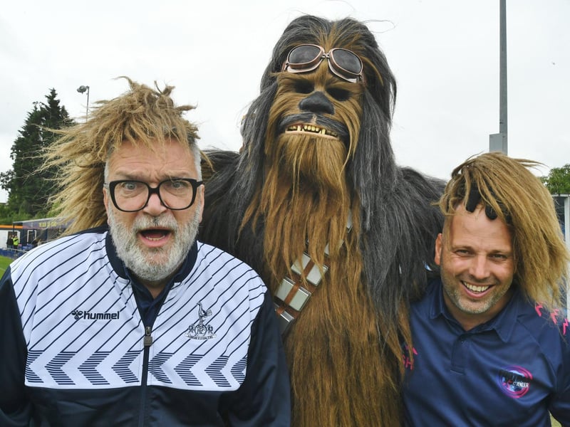 Celebrity squad manager Razor Ruddick with Cheewbacca and organiser Shaun Harley.