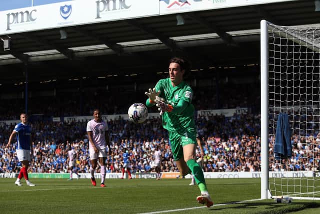 Nicholas Bilokapic of Peterborough United claims the ball against Portsmouth. Photo: Joe Dent/theposh.com.