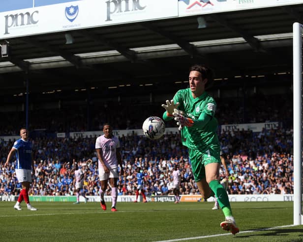 Nicholas Bilokapic of Peterborough United claims the ball against Portsmouth. Photo: Joe Dent/theposh.com.