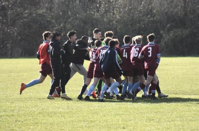 Thorpe Wood Rangers Under 14s celebrate their dramatic County Cup semi-final success.