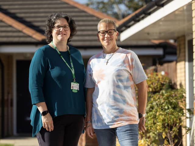 Heidi Wells, right, alongside Claire, a group development officer with the Macmillan Deaf Cancer Support Project (image: Fabio De Paola/Macmillan).