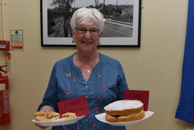 Double-winner Rosemary Robson with her winning homemade Victoria sponge cake and fruit scones.