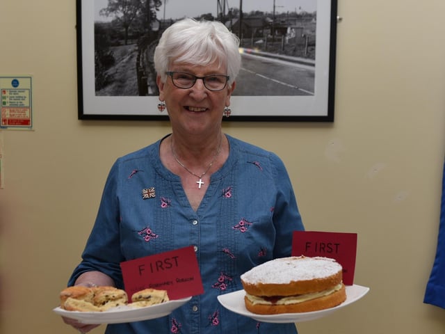 Double-winner Rosemary Robson with her winning homemade Victoria sponge cake and fruit scones.