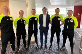 Select Group 2 referees pictured with Leukaemia Care CEO.