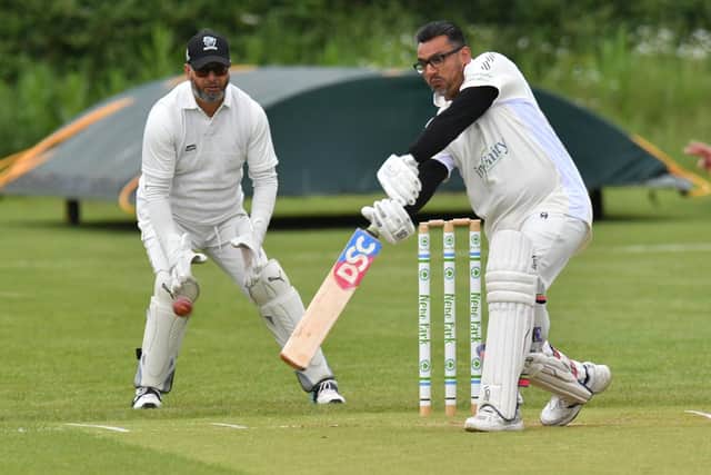 Shakil Hussain batting for Bretton v Peterborough Knights. Photo David Lowndes.