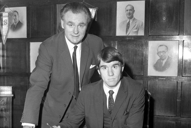 Dave Watson is pictured with the then Sunderland manager Alan Brown, as he signs for the club in 1970.