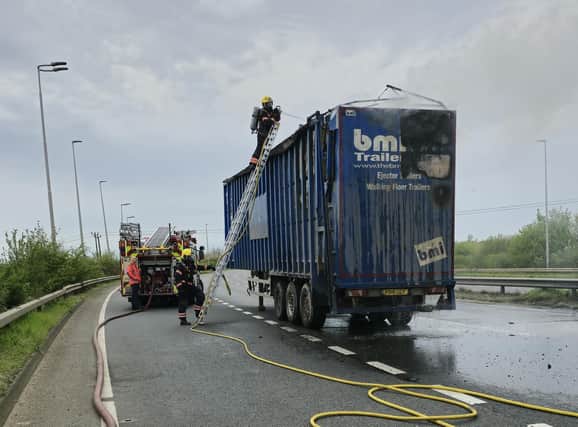 The parkway had to be closed to allow crews to deal with the fire. Photo: Cambs Fire and Rescue