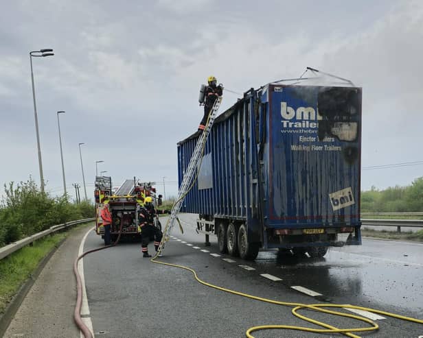 The parkway had to be closed to allow crews to deal with the fire. Photo: Cambs Fire and Rescue