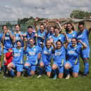 Peterborough Sports Ladies celebrate their Cambs Division Two title success. Photo: Tim Symonds.