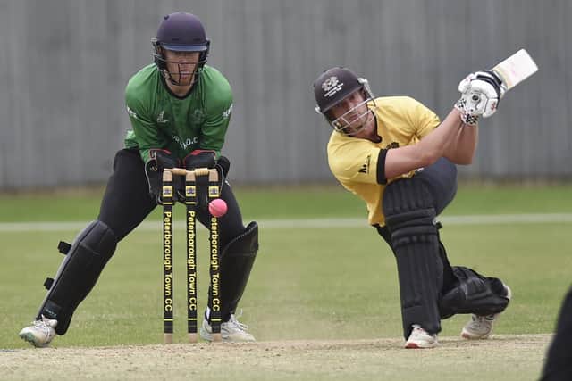 Scott Howard batting for Peterborough Town against Castor. Photo David Lowndes.