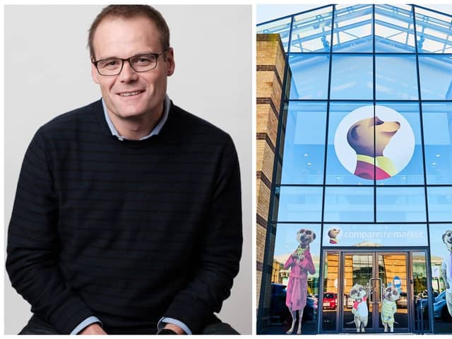 Mark Bailie, chief executive of Peterborough-based Compare the Market, who has just been appointed as non-executive to the NHS England board. Right, the entrance to the Compare the Market's offices in Peterborough and the famous meerkat marketing characters.