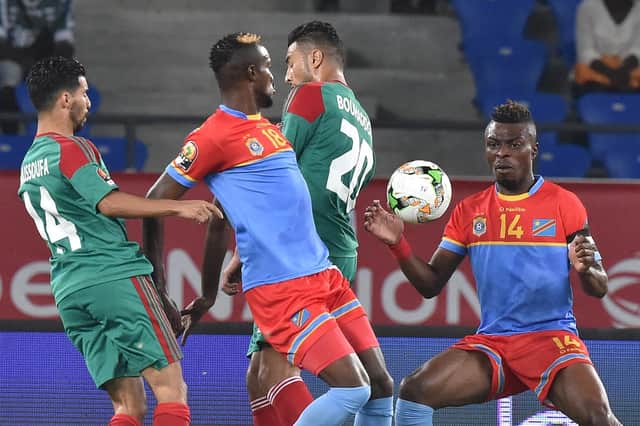 Gaby Zakuani (right) in action for DR Congo at the Africa Cup of Nations. (Photo: ISSOUF SANOGO/AFP via Getty Images)