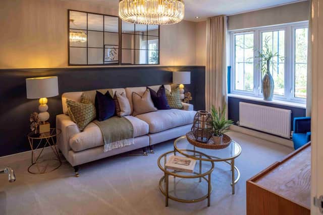 The living room of Bellway’s Arkwright showhome – one of two showhomes launched at Primrose Grove