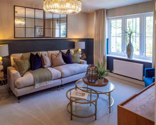 The living room of Bellway’s Arkwright showhome – one of two showhomes launched at Primrose Grove