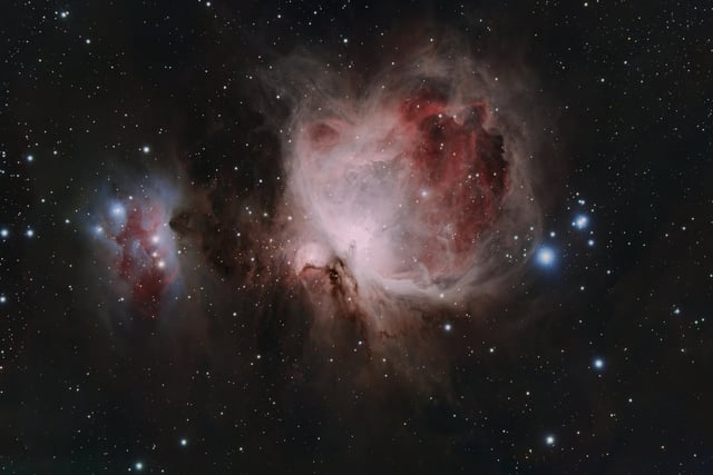 Blazing brightly in the constellation of Orion, M42 has been known to many different cultures throughout human history. Indeed, the Maya of Mesoamerica believed it to be the cosmic fire of creation. Just 1,500 light-years away, the Orion Nebula is actually the nearest large star-forming region to Earth. Its brightness and prominent location (just below Orion’s belt) ensure it can be spotted with the naked eye from a dark sky site.