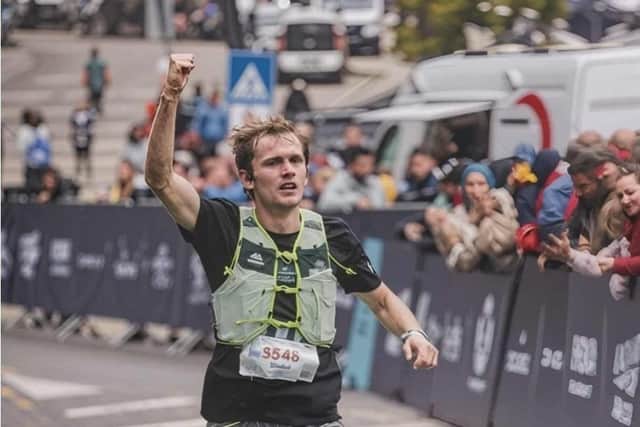 Stuart Haw celebrates his ultra race finish in Turkey.