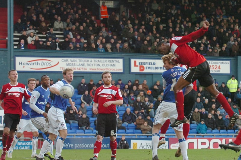 Just 25 days after sticking five goals past Sheffield Wednesday, Posh did the same at Oldham with all the goals coming in the second half from Craig Mackail-Smith (2), David Ball, Tommy Rowe and Gaby Zakuani. Zakuani is pictured scoring his goal.