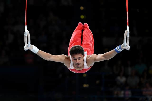 Jake Jarman competing on the rings at the 2022 Commonwealth Games. (Photo by David Ramos/Getty Images)