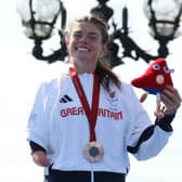 Lauren Steadman with her Paralympic bronze medal from the 2024 Games in Paris. Photo by ALAIN JOCARD/AFP via Getty Images.