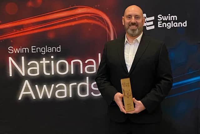 Coach Ben Negus with his Performance Pathway Coach of the Year at the Swim England National Awards.
